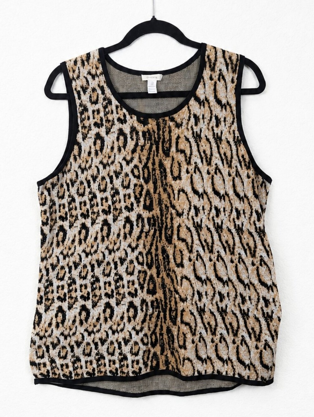 Chico's Leopard Animal Print Knit Tank Top Size 3 XL Safari Resort Chic